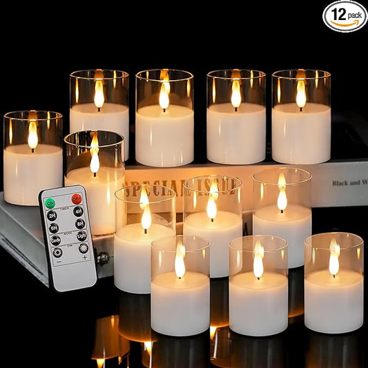 12Pack Glass Flickering Flameless Candles by VIODAIM