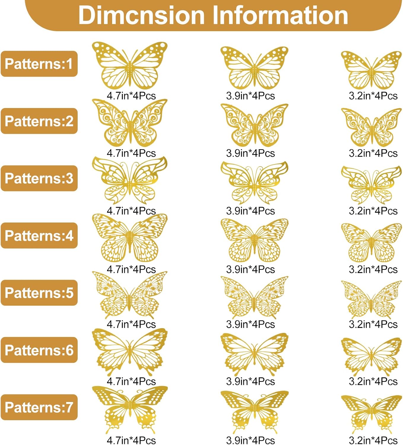 Rindion 84PCS 3D Butterfly Decorations, 3 Sizes 7 Styles Butterfly Wall Decor Gold Butterflies Decorations for Cake, Butterflies Party, Birthday, Wall