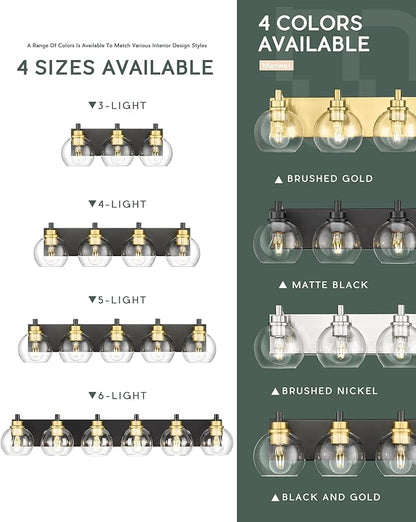 METWET Bathroom Light Fixtures, 6-Light Black and Gold Bathroom Vanity Light - Image 6