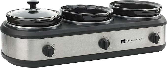 CULINARY CHEF, Triple Slow Cooker, Buffet Server 3 Pot, Food Warmer by CULINARYCHEF