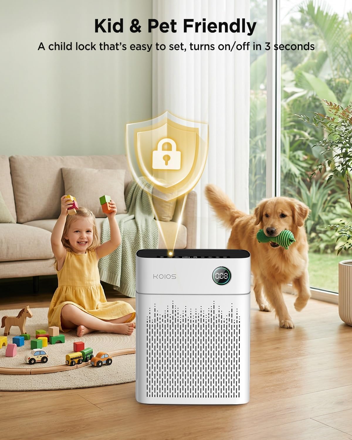 koios h13 true hepa air purifier for home on a desk or shelf