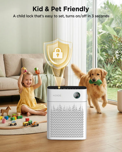 koios h13 true hepa air purifier for home on a desk or shelf