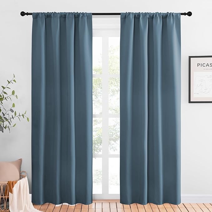 NICETOWN Blackout Curtains for Living Curtains, Smoky Blue, 1 Pair, 34-inch W x by NICETOWN