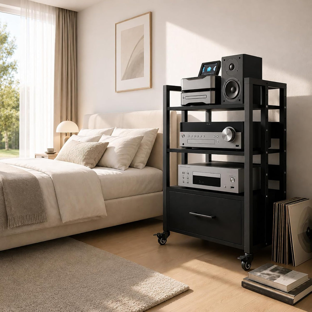 3-Tier Audio Rack with Wheels, AV Media Stand