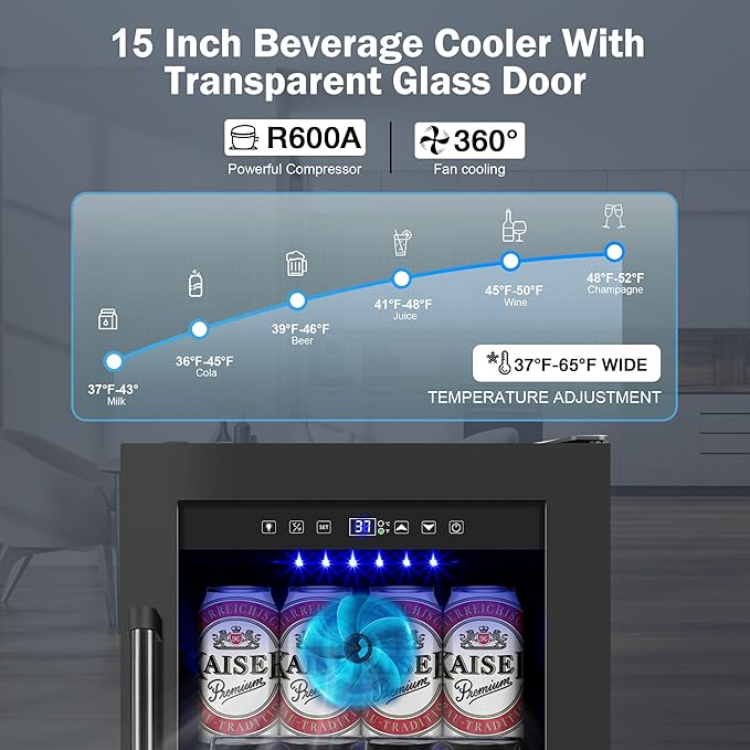 Beverage Refrigerator Cooler, 15 Inch 130 Cans Under Counter Refrigerator Beer - Image 6