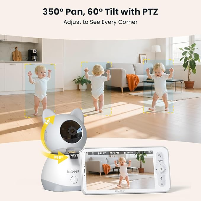 ieGeek Baby Monitor with 2 Cameras, 2-Way Audio, Cry Detection, Temperature - Image 4