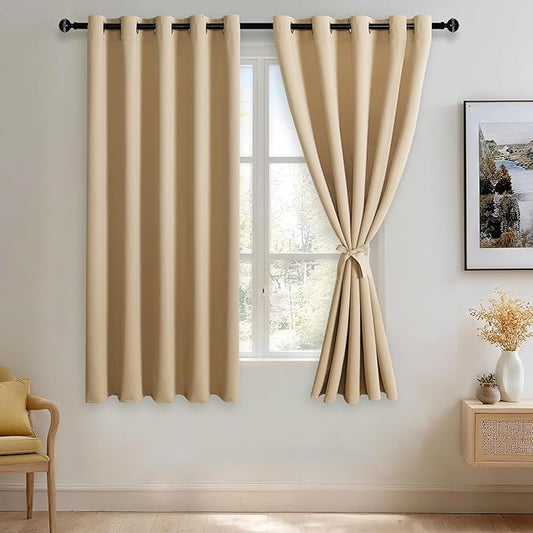 JIUZHEN Beige Blackout Curtains by JIUZHEN