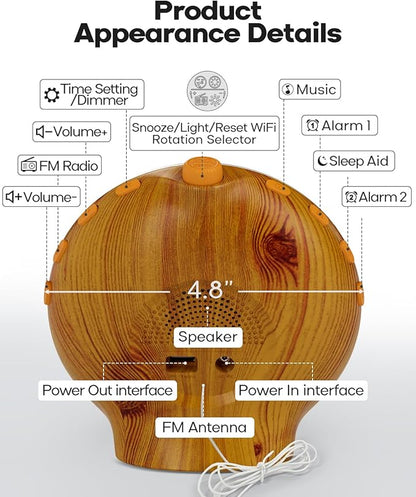 Dekala Sunrise Alarm Clock Wood Grain, FM Radio, Wake up Light Sunlight Sunset - Image 6