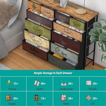 Dresser for Bedroom with 12 Drawers, Tall Fabric Drawer Dresser, Chest of - Image 7