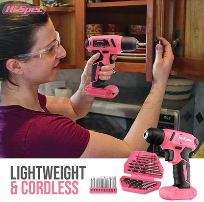 Hi-Spec 58pc Pink 8V USB Electric Power Cordless Drill Driver and Womens Ladies - Image 4
