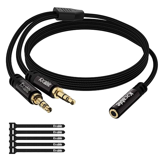 Kxable 1/8 Inch TRS Stereo Y Splitter Cable 6FT, 3.5mm Female to 2-Male by Kxable