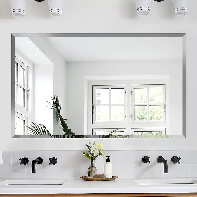 24x40 Inch Bathroom Mirror Frameless Beveled Edge Rectangle Wall Mirror - Image 5