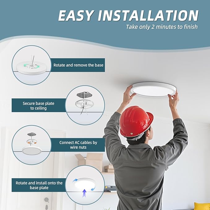 TOPELER 9 Inch LED Flush Mount Ceiling Light, 24W 2000Lm, 5 Color Temperature - Image 6
