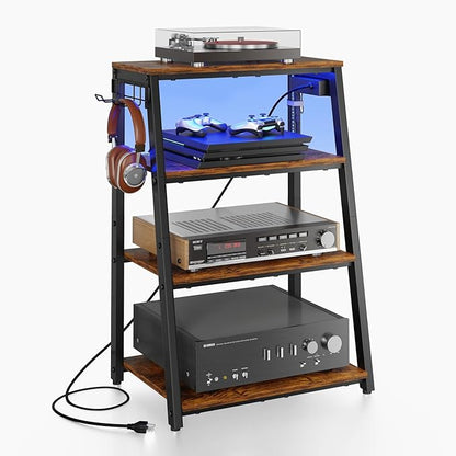 4-Tier AV Media Stand with Power Strips, Heavy Duty Stereo Cabinet Stand with by X-cosrack