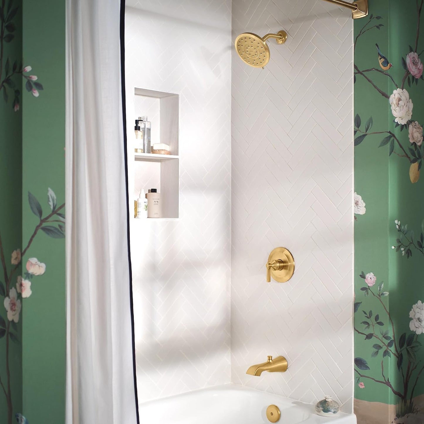 Moen CSR2164BG 60-Inch to 72-Inch Adjustable Curved Shower Curtain Rod, Permanent Wall Mount, Brushed Gold, Fits Standard Bathtubs