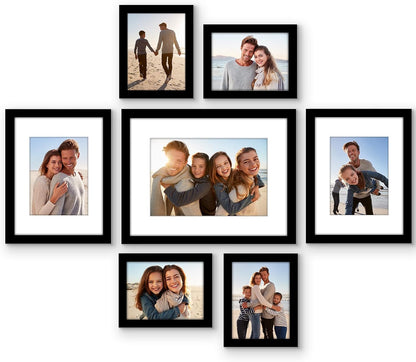 Americanflat Set of 7 Picture Frames with Shatter-Resistant Glass - Gallery Wall Frame Set with One 16x12, Two 9x12, and Four 6x8 Frames - Signature Collection - Black