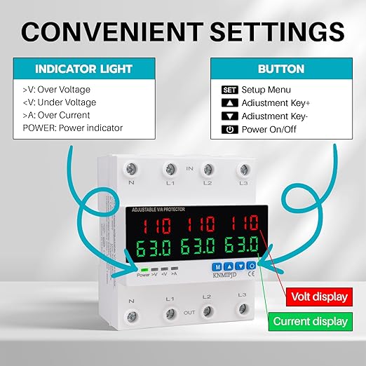 KNMIPJD Over Under Voltage Protection Device, 110V 63A Adjustable Circuit - Image 4