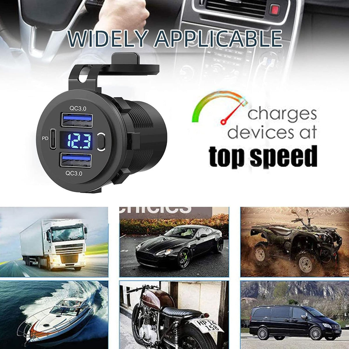 5 Pack 12V USB Outlet, QC3.0 & PD Dual Car Charger with Voltmeter & S...