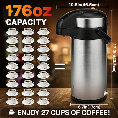 VONDIOR Airpot Coffee Dispenser - 176 oz Insulated Stainless Steel Coffee - Image 3