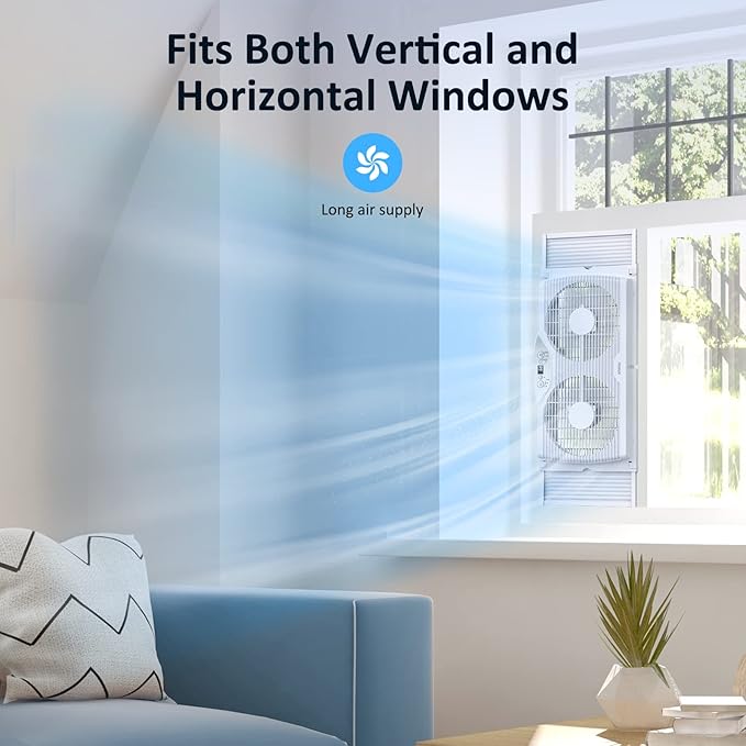 shinic Twin Window Fan with Reversible Airflow, Thermostat Controlled, 3 Speeds - Image 7