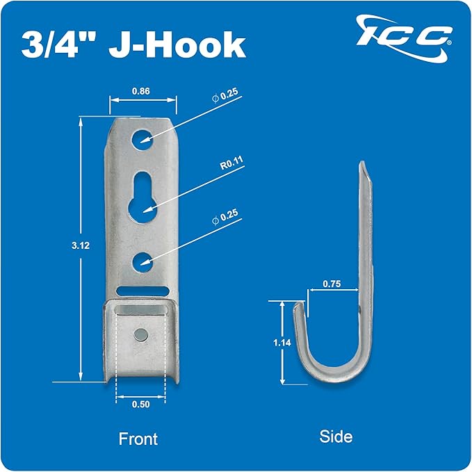 ICC 3/4-Inch Wall Mount J-Hook – 25-Pack, Cable Support Hooks Without Retainer - Image 8