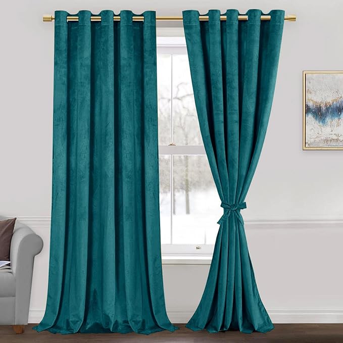 JIUZHEN Velvet Curtains 84 Inch Long–Soft Retro Velvet Blackout Thermal by JIUZHEN