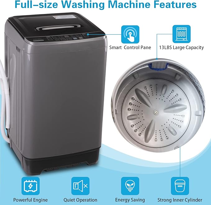 Anukis Fully Automatic Washing Machine, 13 lbs Capacity Compact Laundry Washer - Image 4