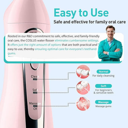 COSLUS Water Dental Flosser Teeth Pick: Portable Cordless Oral Irrigator 300ML - Image 5