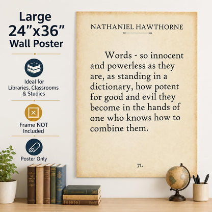 Nathaniel Hawthorne Words Quote Wall Art 24x36 Unframed Poster Words So Innocent and Powerless How Potent for Good and Evil Literary Print for Writers Authors Teachers Library Office Décor