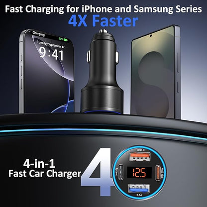 3 Pack USB C Car Charger, 4-Port 65W Dual 12V USB-A & USBC Cigarette Lighter - Image 2