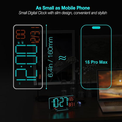 KOSUMOSU Alarm Clocks for Bedrooms, 6.7in Digital Clock, Auto Dimming, Room - Image 2