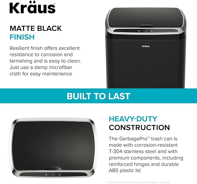 Kraus GarbagePro Rectangular 13 Gallon Hands-Free Motion Sensor Trash Can - Image 11