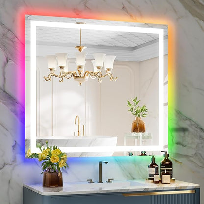 YEELAIT 40x36 Inch RGB LED Bathroom Mirror Front Light and RGB Backlit Lighted by YEELAIT