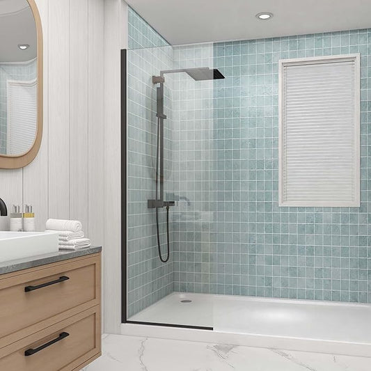 Sunrosa 24"×76" Shower Glass Panel, 8mm Thick Shower Screen, Matte Black by ElevateYourEverydayShower