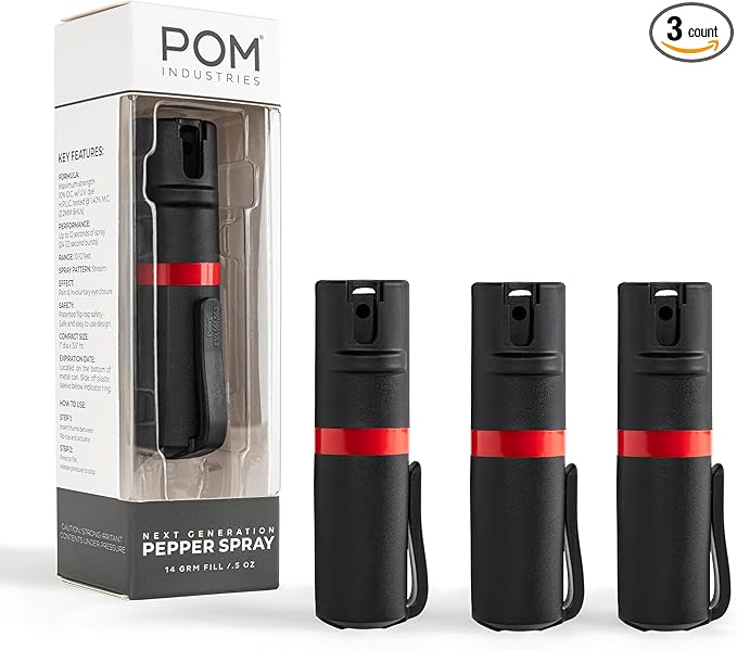 POM Pepper Spray Pocket Clip, Quick Flip Top Safety, Maximum Strength OC Formula by POMIndustries