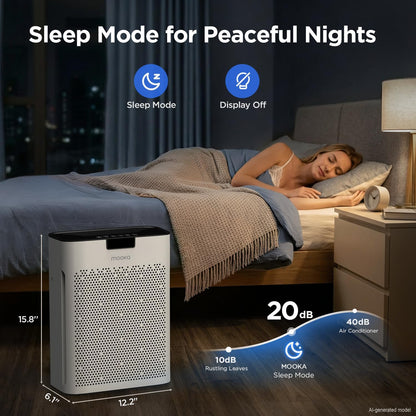 mooka air purifier for home bedroom large room, front angle view