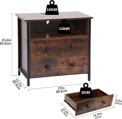 Tykacna 27 Inch Wide Night Stand, Large Wood Night Stand Set 2 - Image 3