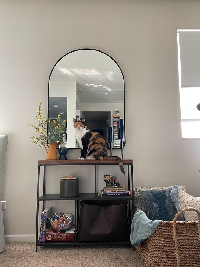 36x48 inch Black Tempered Glass Arched Mirror - Image 2