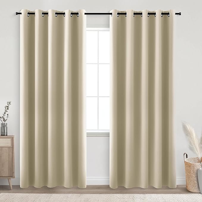 KOUFALL Beige Black Out Curtains 84 Inches Long, 72 Wide 70-80% Blackout by KOUFALL