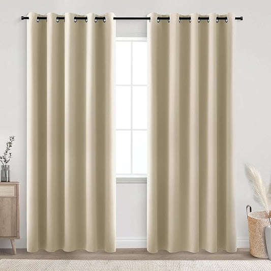 KOUFALL Beige Black Out Curtains 84 Inches Long, 72 Wide 70-80% Blackout by KOUFALL
