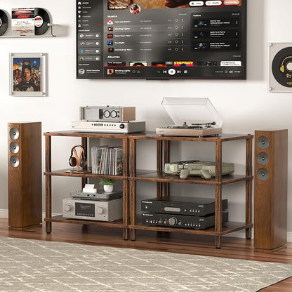 LELELINKY 3-Tier AV Media Player Stand Set of 2, Wooden TV Stand, Game Console - Image 2