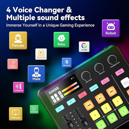 SINWE G1 Gaming Audio Mixer, RGB Audio Interface - Image 4