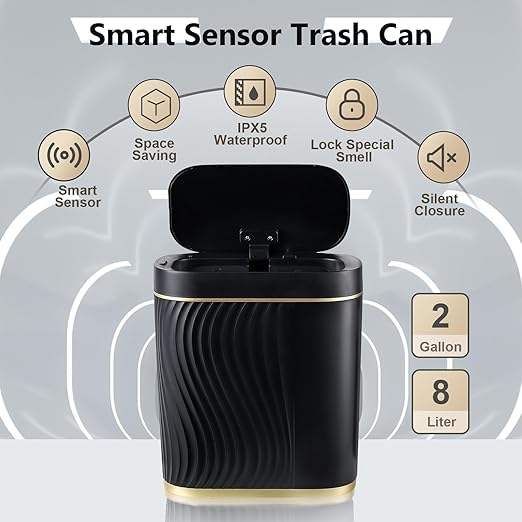 Bathroom Small Trash Can 2 Gallon Black Sensor Garbage Can - Image 4