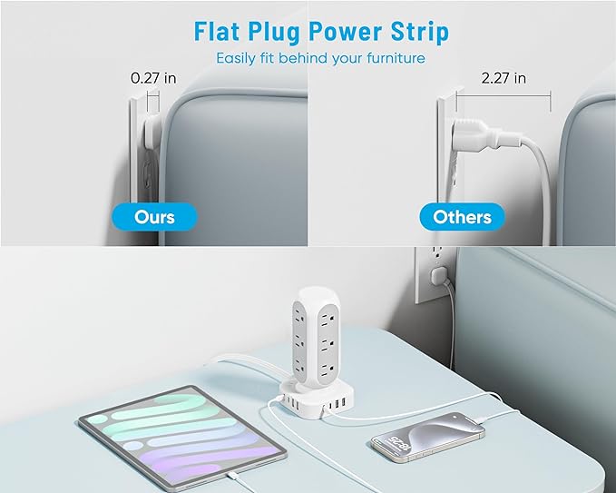 Tower Surge Protector Power Strip, 10FT Extension Cord - Image 4
