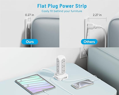 TenTrend 65W Fast Charging Station, Flat Plug Power Strip Tower - Image 4