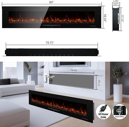 84 inches Electric Fireplace, Recessed & Wall Mounted Fireplace Heater 13 * 13 - Image 2