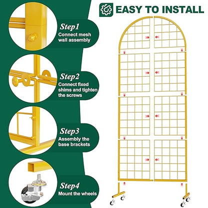 Asee'm Grid Wall Panels Display Stand 2' x 5.2' FT Gold Movable Wire Grid Wall - Image 3