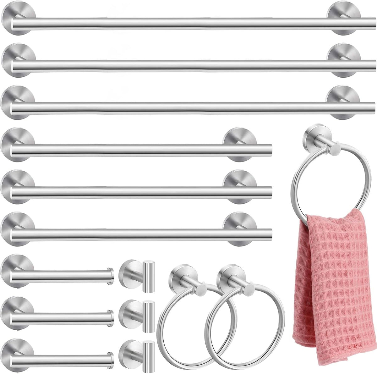 gisafai 15 pcs silver bathroom accessories hardware set, main product view