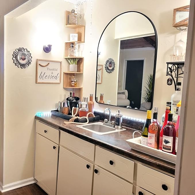 36x48 inch Black Tempered Glass Arched Mirror by MYlovelylands