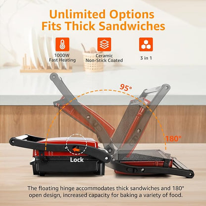 Panini Press Grill, Aigostar 1000W Sandwich Maker - Image 4